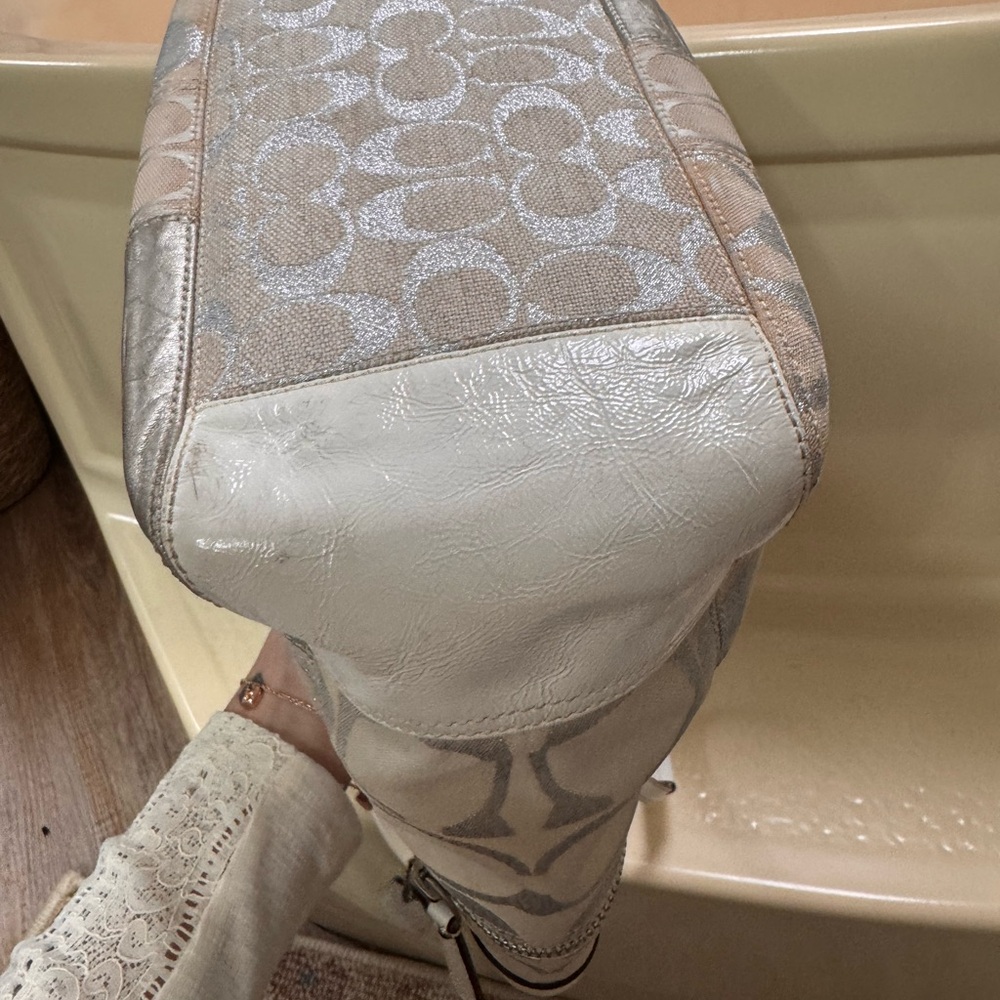 Coach Elegant Silver and Cream patchwork Tote Bag - image 10